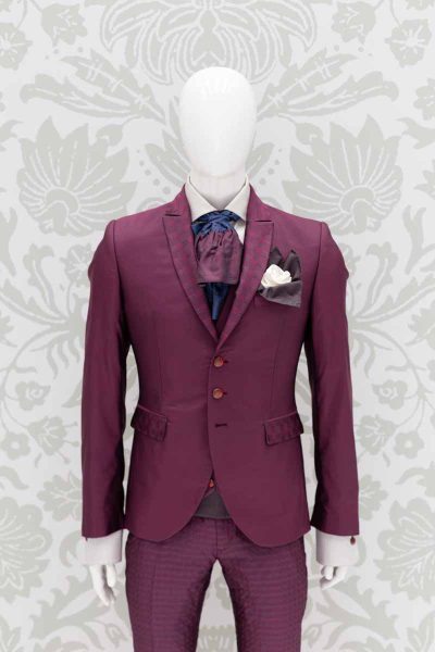 Men’s suit jacket glamour luxury red burgundy maroon 100% made in Italy by Cleofe Finati