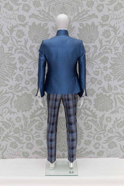 Glamorous luxury men’s suit jacket in light blue and blue 100% made in Italy by Cleofe Finati