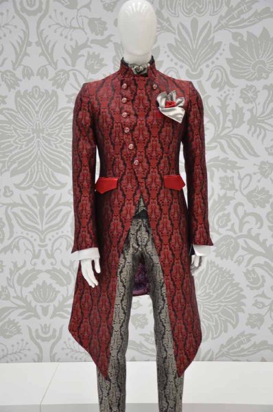 Luxury glamour men's suit black ruby red ecru 100% made in Italy by Cleofe Finati