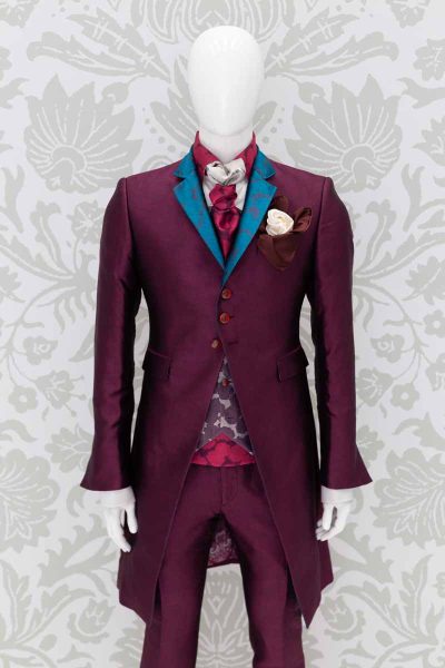 Giacca abito da uomo glamour vinaccia bordeaux turchese made in Italy 100% by Cleofe Finati