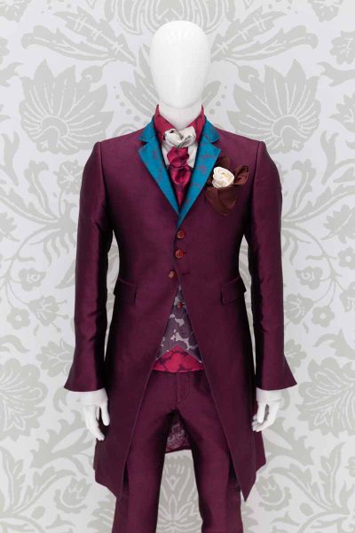 Glamorous luxury men’s suit limited edition burgundy 100% made in Italy by Cleofe Finati