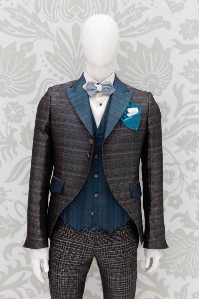 Glamorous men's luxury blue black suit jacket 100% made in Italy by Cleofe Finati