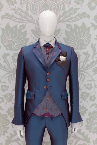 Luxury glamour men’s suit blue burgundy 100% made in Italy by Cleofe Finati
