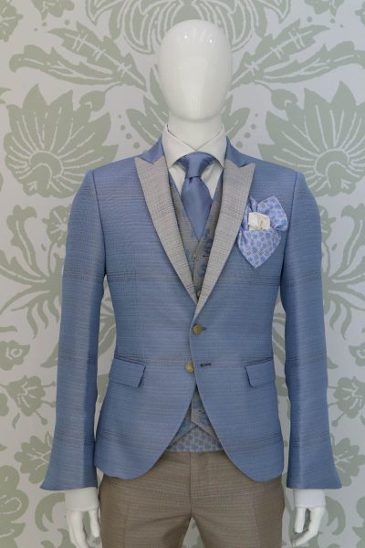 Glamorous luxury white blue men's suit jacket 100% made in Italy by Cleofe Finati