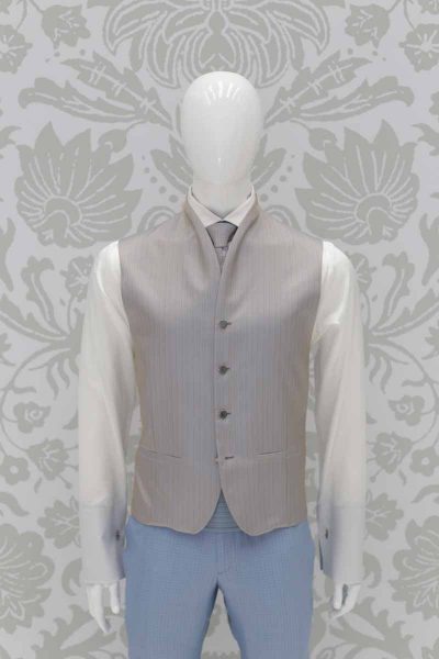 Waistcoat vest ochre light blue classic wedding suit 100% made in Italy by Cleofe Finati