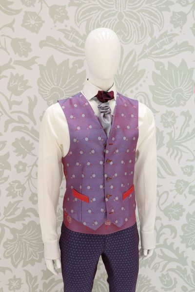 Waistcoat vest glamour men's suit blue purple 100% made in Italy by Cleofe Finati