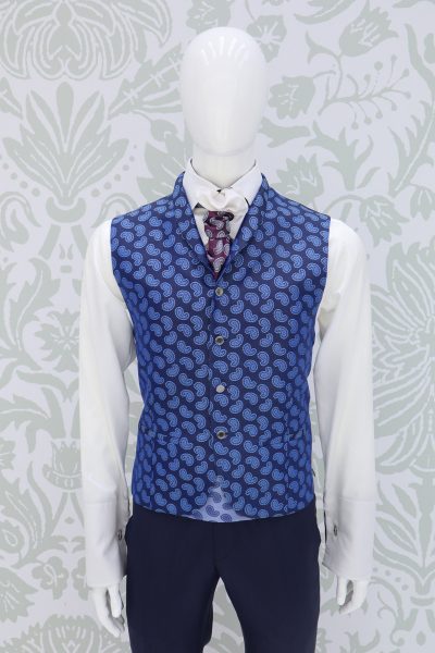 Waistcoat vest blue silver fashion wedding suit lightning blue 100% made in Italy         by Cleofe Finati