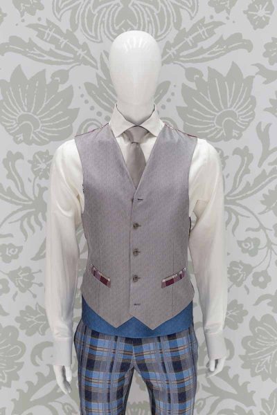 Waistcoat vest glamour men’s suit light blue 100% made in Italy by Cleofe Finati