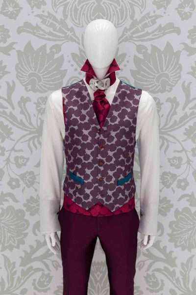 Waistcoat vest purple turquoise glamour men’s suit pomace burgundy turquoise 100% made in Italy by Cleofe Finati