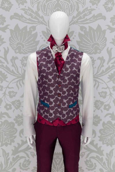 Glamorous luxury men’s suit limited edition burgundy 100% made in Italy by Cleofe Finati