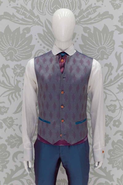 Luxury glamour men’s suit blue burgundy 100% made in Italy by Cleofe Finati