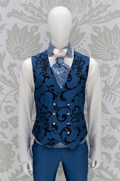 Waistcoat vest glamour men's suit azure blue 100% made in Italy by Cleofe Finati