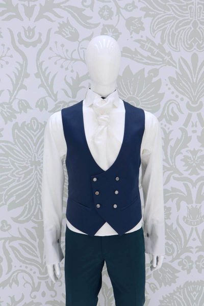 Waistcoat vest light blue golden fashion wedding suit sky blue 100% made in Italy by Cleofe Finati