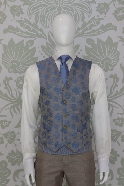 Panciotto gilet gilè abito da uomo glamour azzurro e sabbia made in Italy 100% by Cleofe Finati