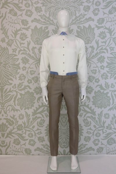 Light blue white glamour men's suit trousers 100% made in Italy by Cleofe Finati