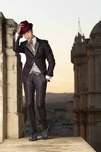 Fashion wedding suit burgundy trousers 100% made in Italy by Cleofe Finati