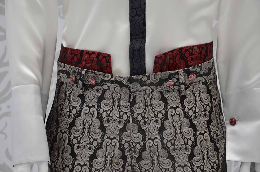 Pantalone abito da uomo glamour nero rosso rubino ecru made in Italy 100% by Cleofe Finati