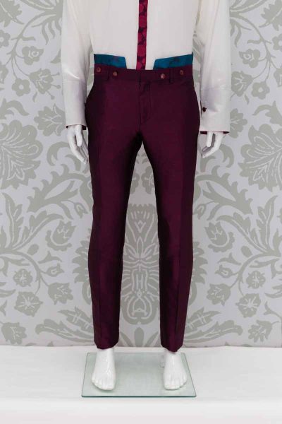 Glamorous men's suit trousers in pomace burgundy turquoise 100% made in Italy by Cleofe Finati