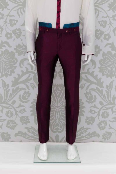 Glamorous luxury men’s suit limited edition burgundy 100% made in Italy by Cleofe Finati