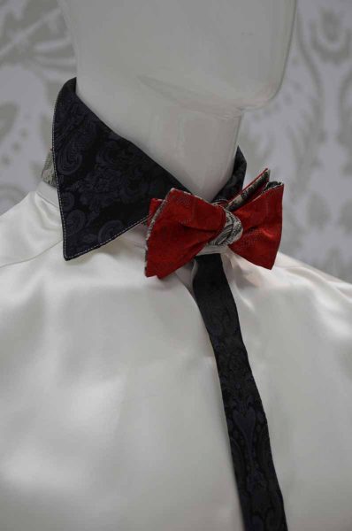 Black pearl grey and ruby red dandy bow tie glamour men’s suit black ruby red ecru 100% made in Italy by Cleofe Finati