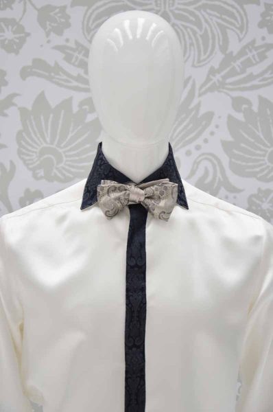 Midnight blue and pearl grey dandy bow tie glamour men’s suit midnight blue ecru 100% made in Italy by Cleofe Finati