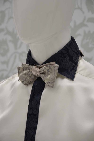 Midnight blue and pearl grey dandy bow tie glamour men’s suit midnight blue ecru 100% made in Italy by Cleofe Finati