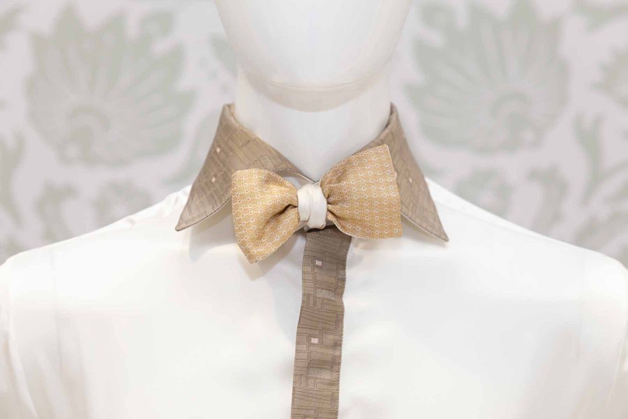 Dandy gold white and honey bow-tie glamour men’s suit  gold 100% made in Italy by Cleofe Finati