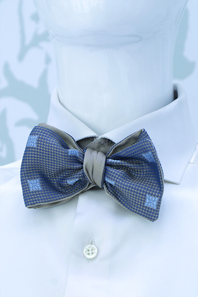 Blue double dandy bow tie silver blue fashion wedding suit navy blue 100% made in Italy by Cleofe Finati