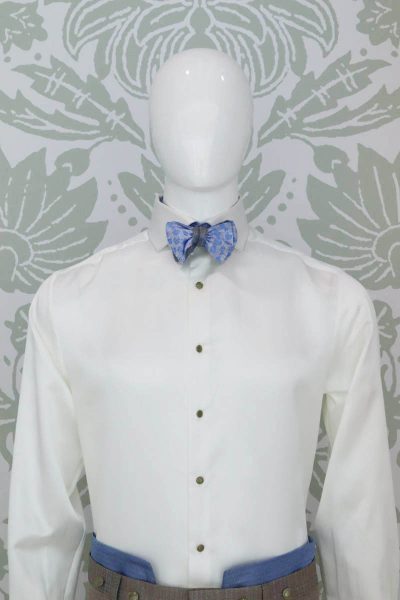 Light blue beige pointed bow tie glamour men’s suit white light blue 100% made in Italy by Cleofe Finati