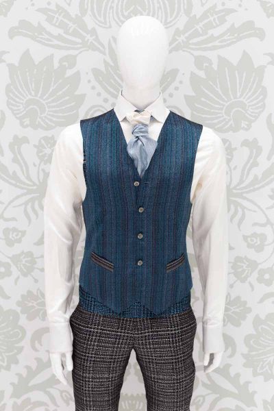 Blue white dandy Ascot glamour men's suit blue black 100% made in Italy by Cleofe Finati