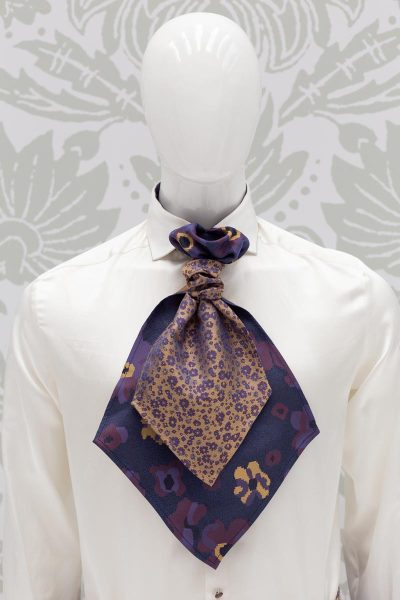 Plastron dandy blu ocra abito da uomo glamour blu navy made in Italy 100% by Cleofe Finati