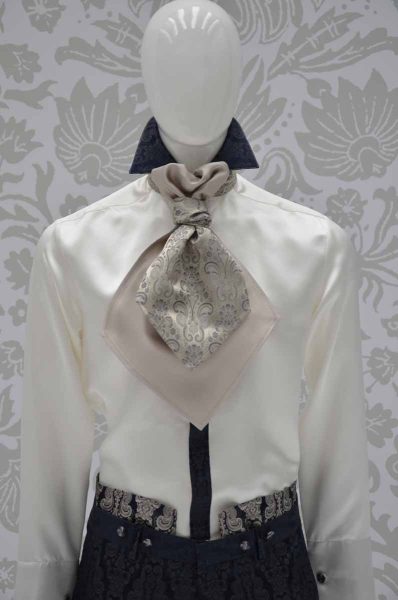 Plastron double sabbia blu notte e grigio perla abito da uomo glamour blu notte ecru made in Italy 100% by Cleofe Finati