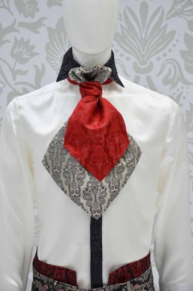 Plastron double rosso rubino nero e grigio perla abito da uomo glamour nero rosso rubino ecru made in Italy 100% by Cleofe Finati