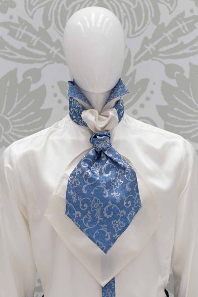 Light blue white dandy Ascot glamour men's suit azure blue 100% made in Italy by Cleofe Finati