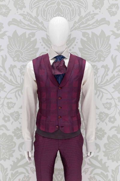 Ascot dandy blue burgundy men’s suit glamour burgundy red maroon 100% made in Italy by Cleofe Finati