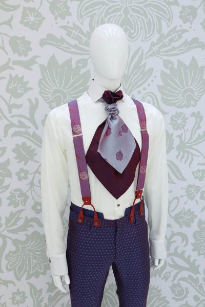 Plastron dandy bordeaux abito da uomo glamour bordeaux blu made in Italy 100% by Cleofe Finati