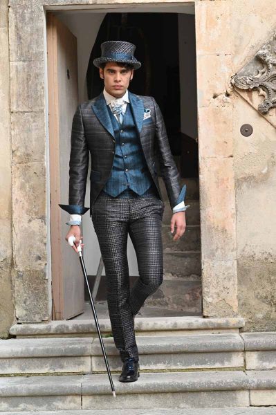Lace-up shoes in black grey and metal blue glamour men’s suit black blue 100% made in Italy by Cleofe Finati