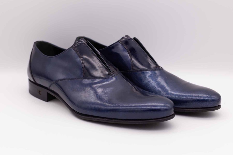 Navy blue shoe slippers fashion lightning blue wedding suit 100% made in Italy by Cleofe Finati