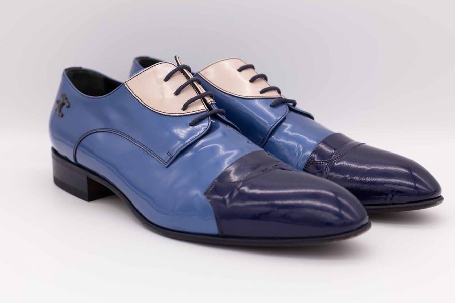 Scarpe stringate azzurro metallo blu e bianco abito da uomo glamour rosso bordeaux bordò made in Italy 100% by Cleofe Finati