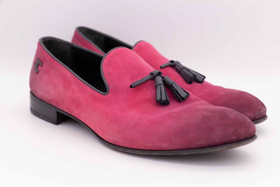 Mocassini in pelle scamosciata rosa abito da uomo glamour vinaccia bordeaux turchese made in Italy 100% by Cleofe Finati