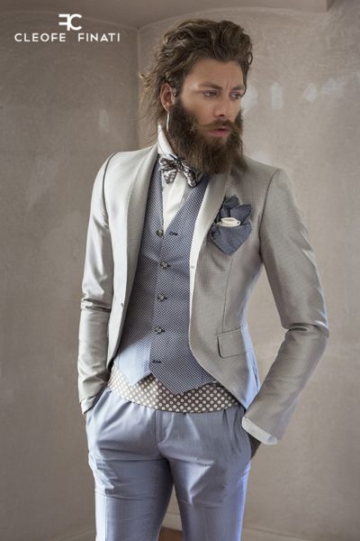 Glamorous luxury men’s suit vichy white and sand 100% made in Italy by Cleofe Finati