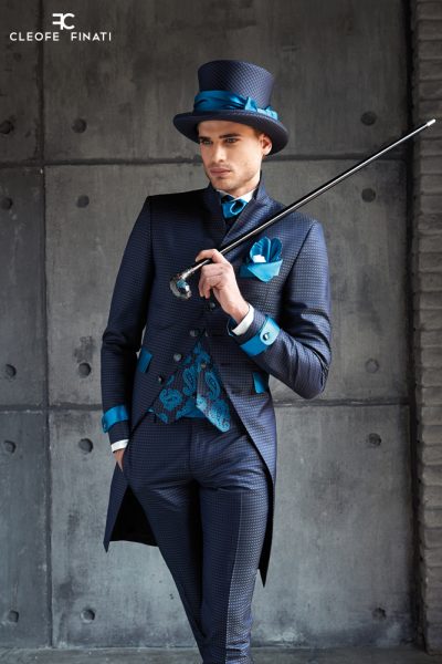 Abito da uomo glamour lusso quadrettato grigio blu turchese made in Italy 100% by Cleofe Finati
