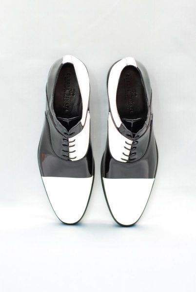 Scarpe stringate bianco e nero abito da uomo glamour nero e bianco silver made in Italy 100% by Cleofe Finati