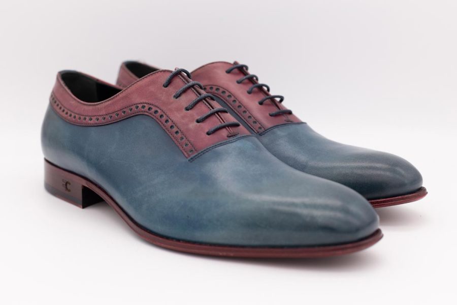Blue and Barolo lace-up shoes, glamour men’s suit grey green blue 100% made in Italy by Cleofe Finati