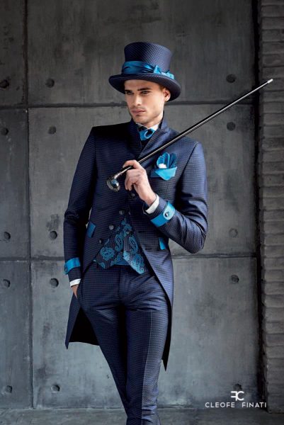 Dandy jewel walking stick glamour men's suit pomace anthracite grey and turquoise 100% made in Italy by Cleofe Finati