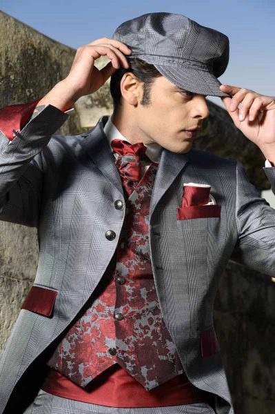Donegal hat glamour men's suit grey red 100% made in Italy by Cleofe Finati