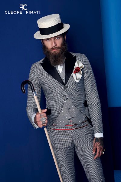 Manet hat glamour men’s suit white and black 100% made in Italy by Cleofe Finati