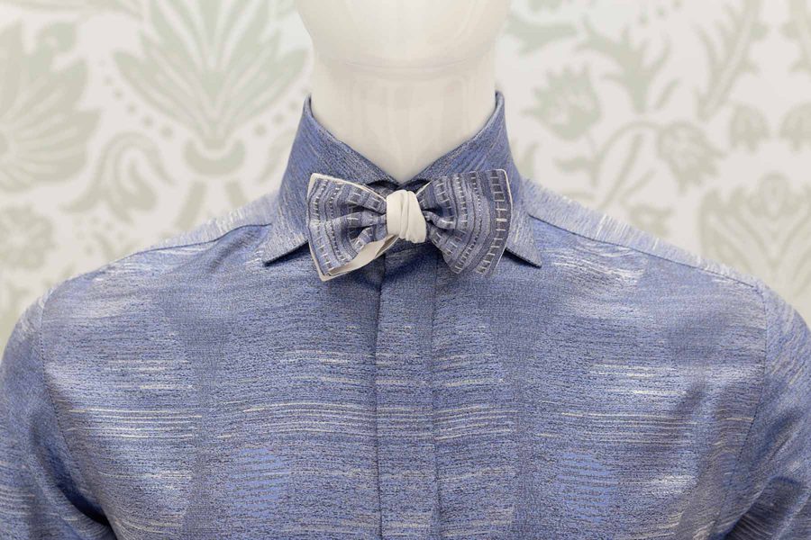 Light blue dandy bow tie glamour men's suit cobalt blue 100% made in Italy by Cleofe Finati