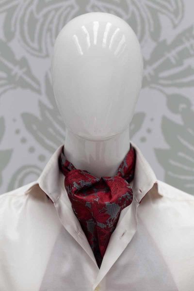 Red dandy Ascot glamour men’s suit grey red 100% made in Italy by Cleofe Finati