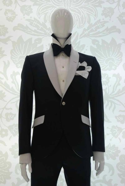 Black bow tie glamour men's black and silver white 100% made in Italy by Cleofe Finati